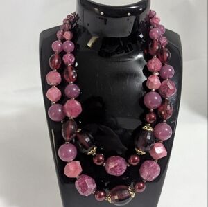 Vintage Elegant Multi-Purple and pink Beaded Necklace - plastic - marked Germany